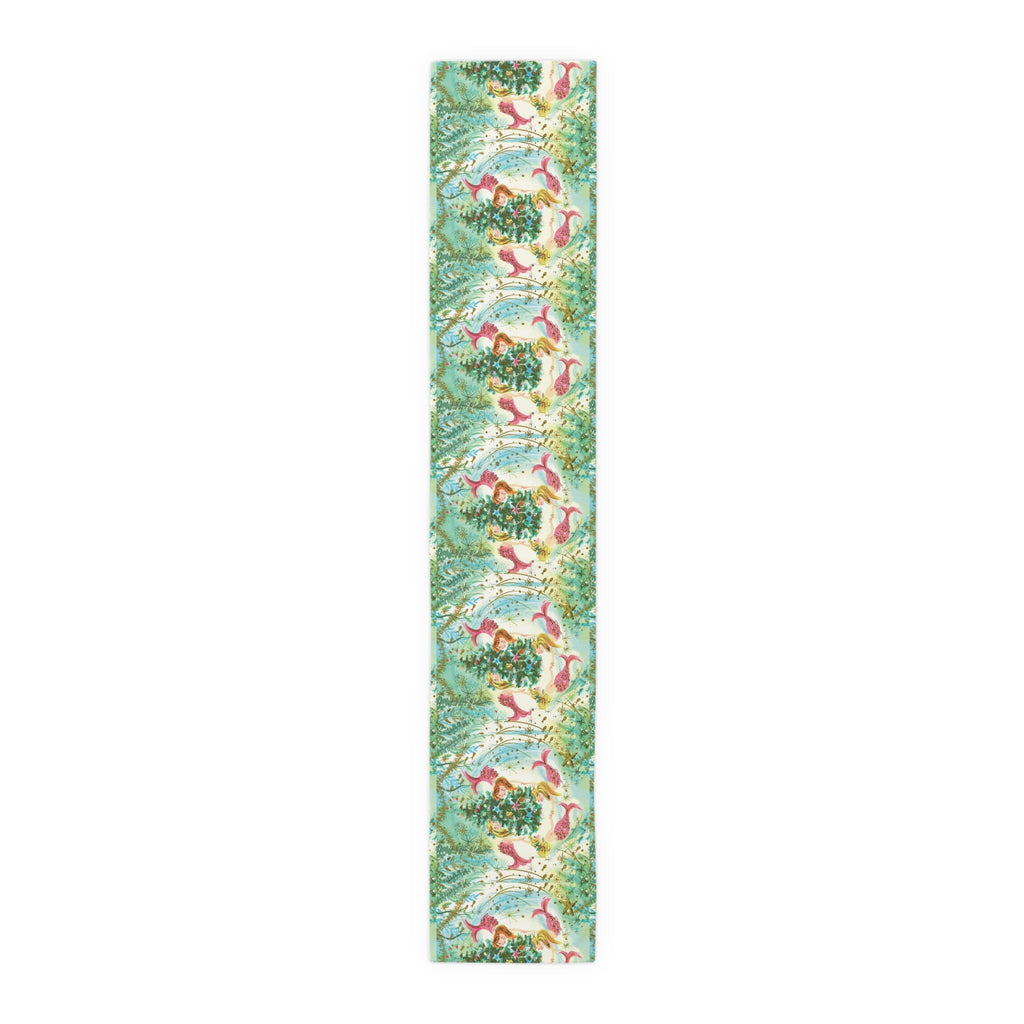 Mermaids Under The Sea Around The Christmas Tree Retro Polyester Table Runner