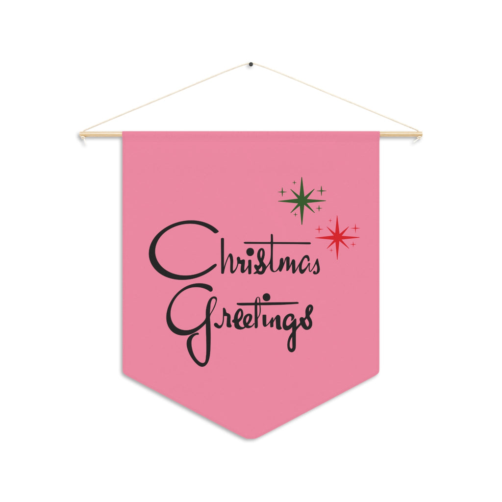 Christmas Greetings Starburst Retro Mid Century Pink Christmas Print Style Decor Print Wall Hanging Banner Flag