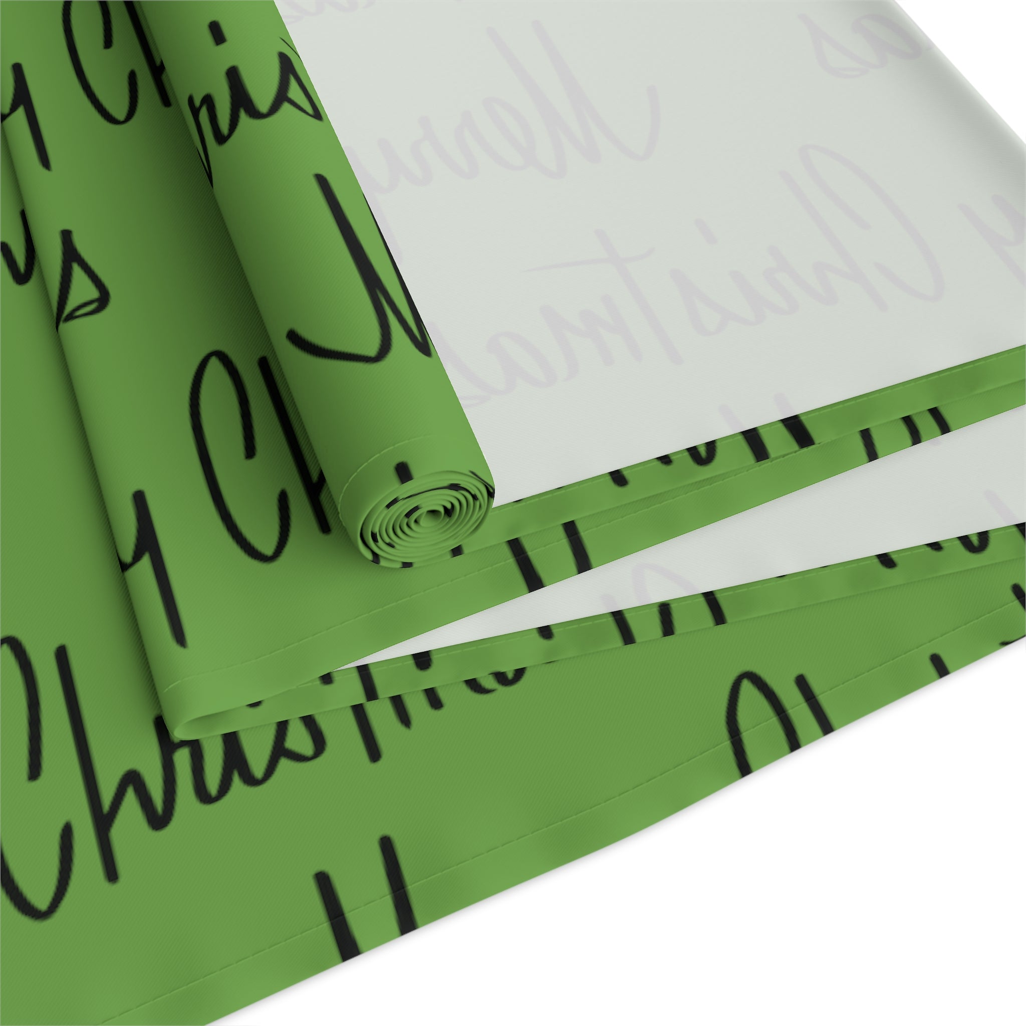 Merry Christmas Mid Century Retro Style Green Christmas Print Home Decor Cotton Poly Table Runner