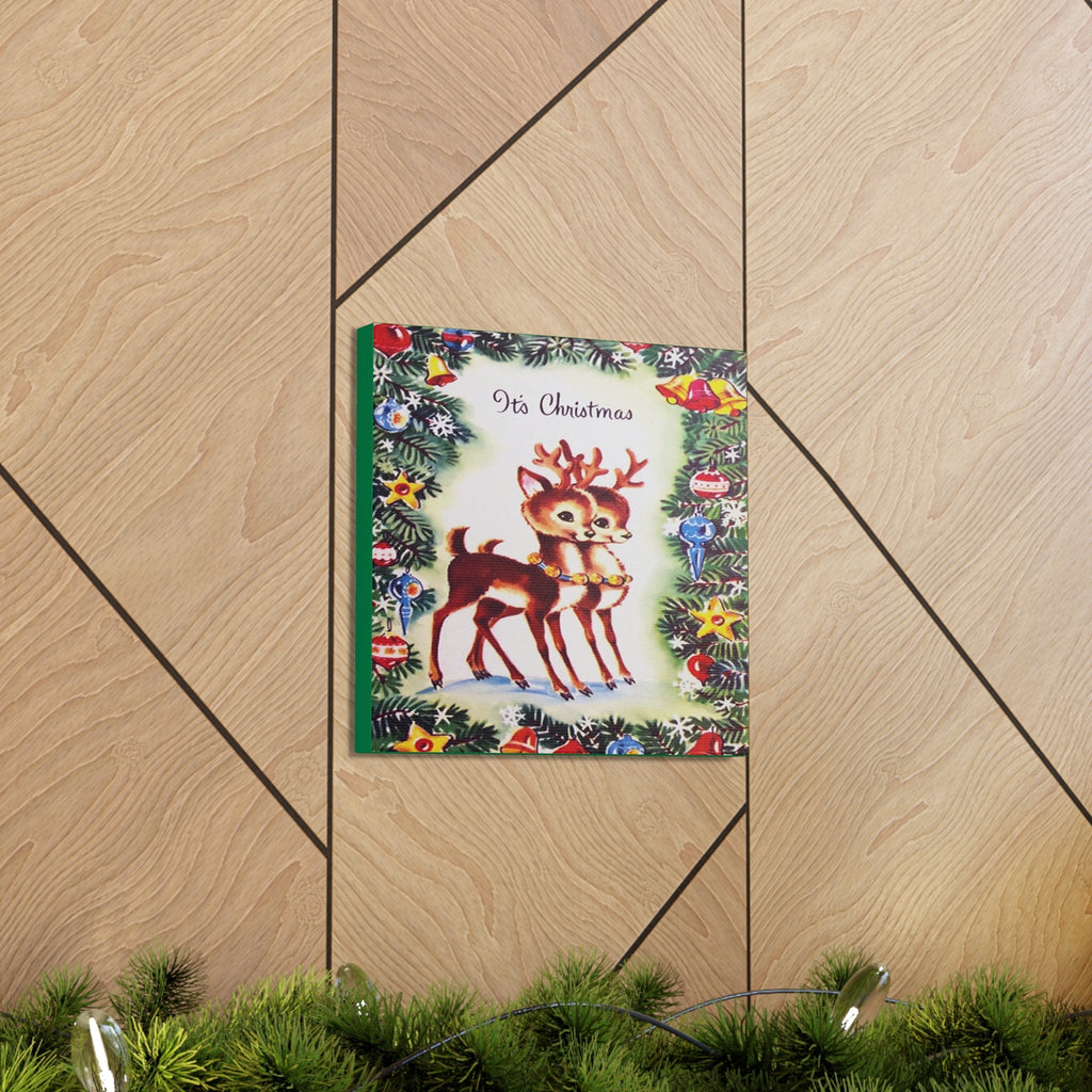 It's Christmas Cute Reindeer 50s Mid Century Retro Christmas Print Canvas Gallery Wrap
