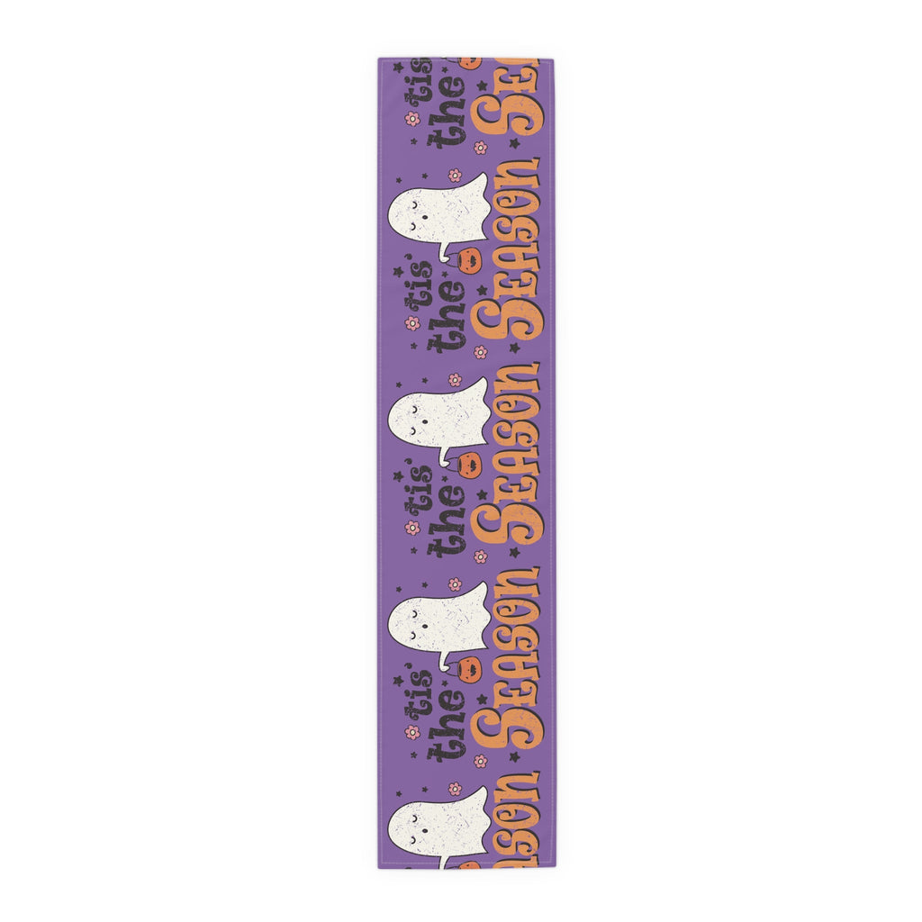 Tis The Season Trick Or Treat Ghost Distressed Halloween Print Fall Autumn Decor Cotton Poly Table Runner