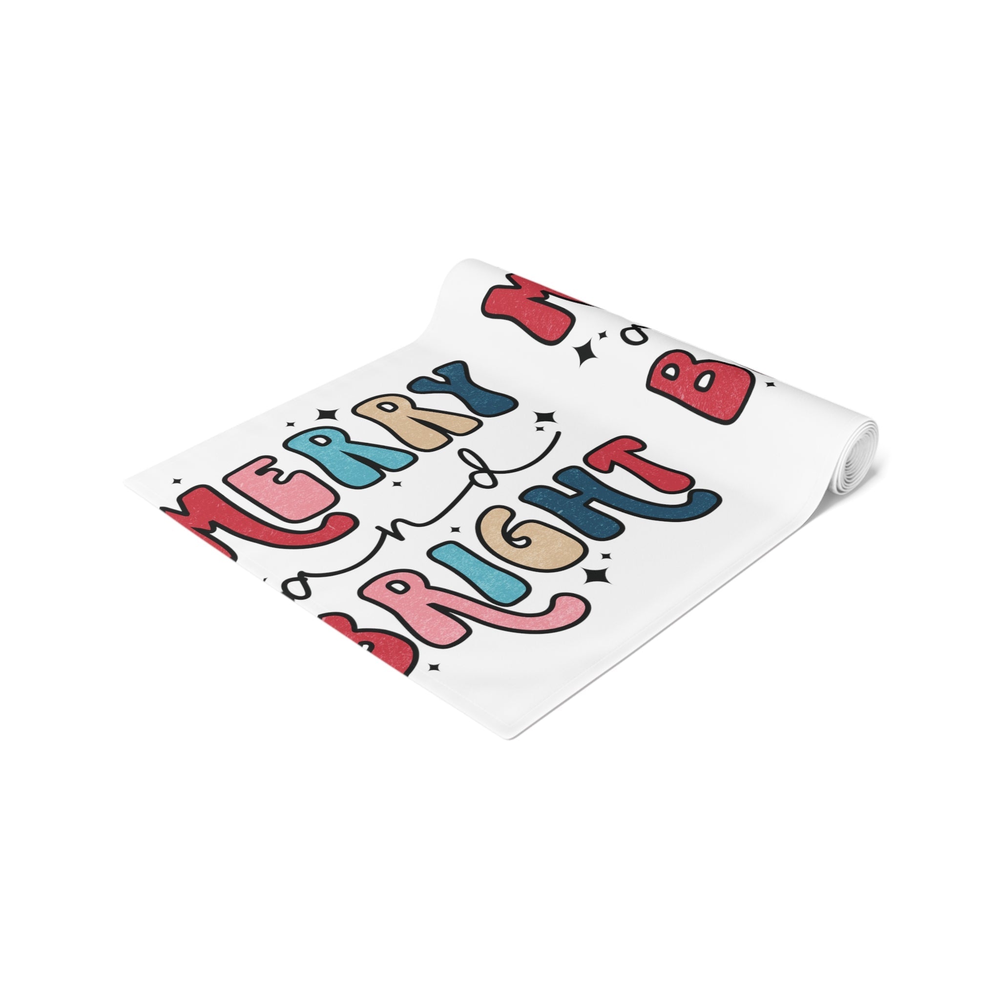 Merry And Bright Christmas Print Home Decor Cotton Poly Table Runner
