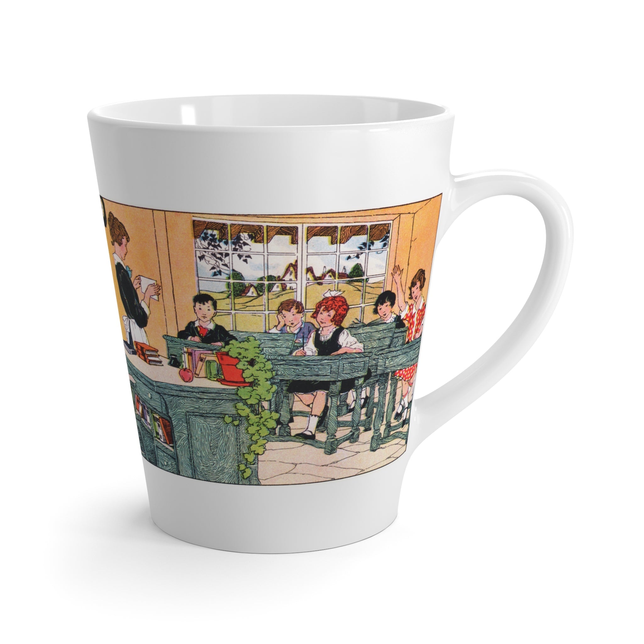 Teacher With Students In Classroom Retro Vintage Print Latte Coffee Mug