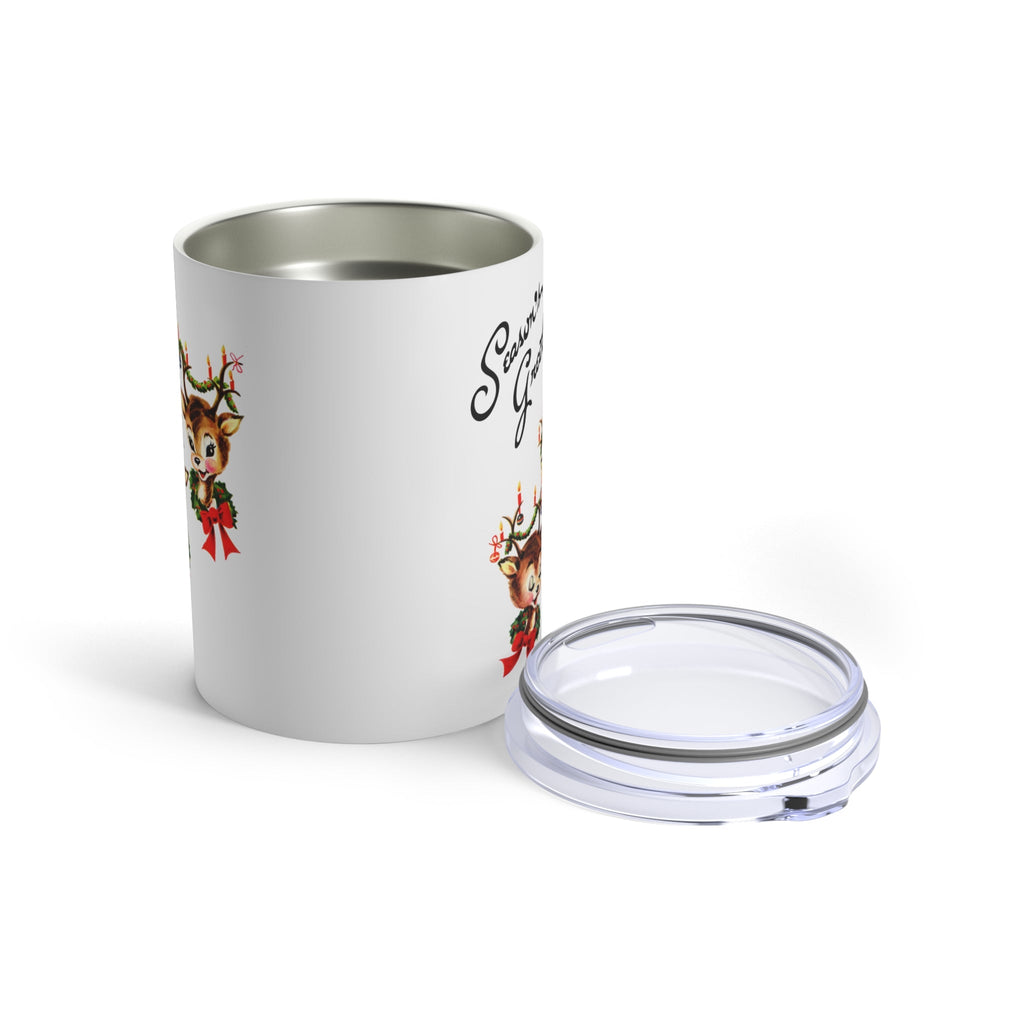 Season's Greeting Reindeer Mid Century Retro Christmas Print Stainless Steel Tumbler 10oz