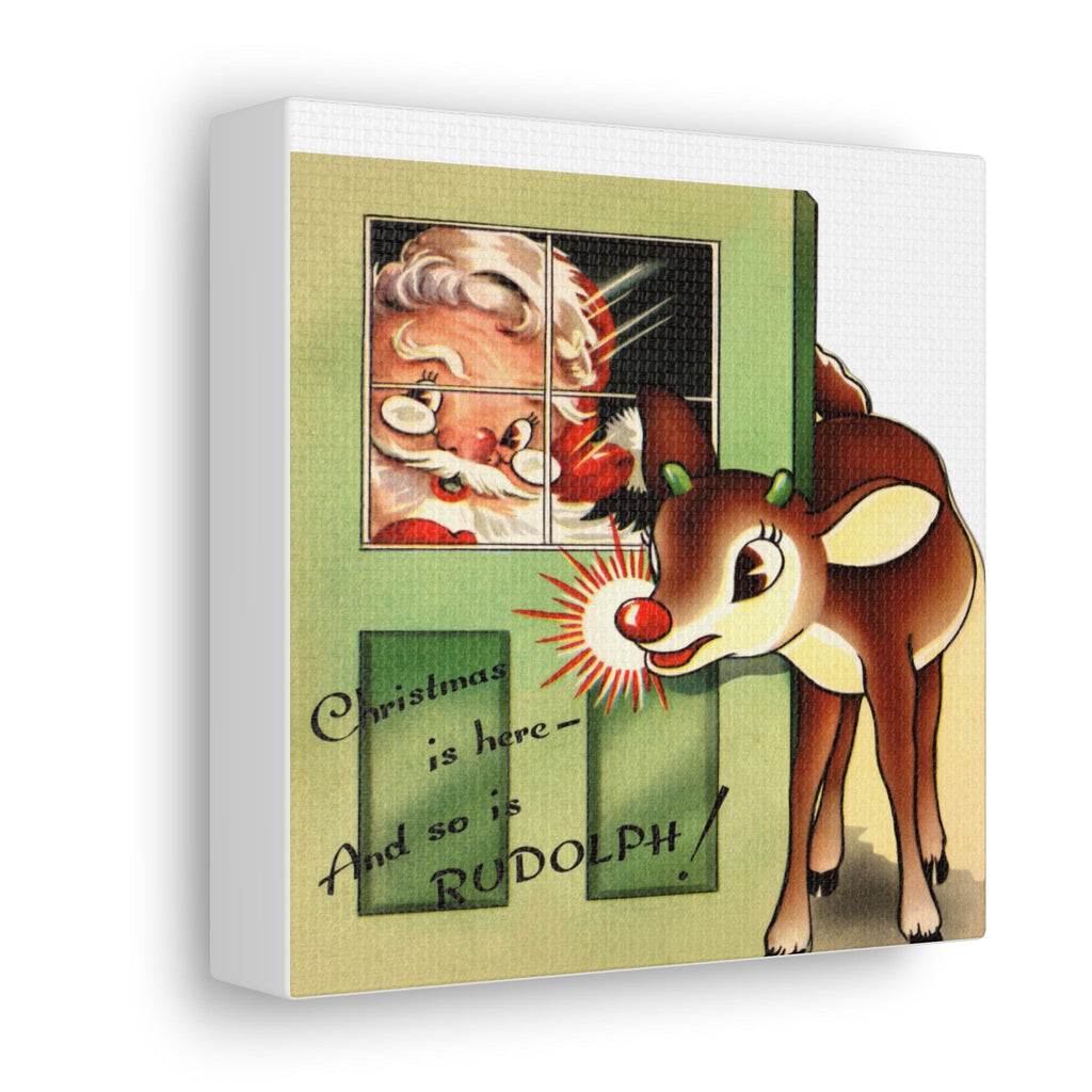 Rudolph And Santa Mid Century Retro Christmas Canvas Gallery Wrap
