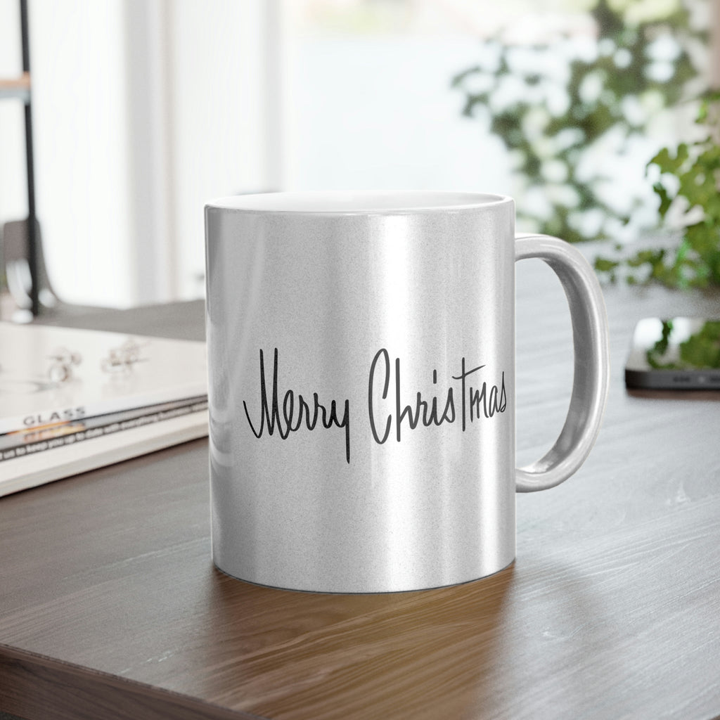 Merry Christmas Silver Mid Century Retro Christmas Print Metallic Mug