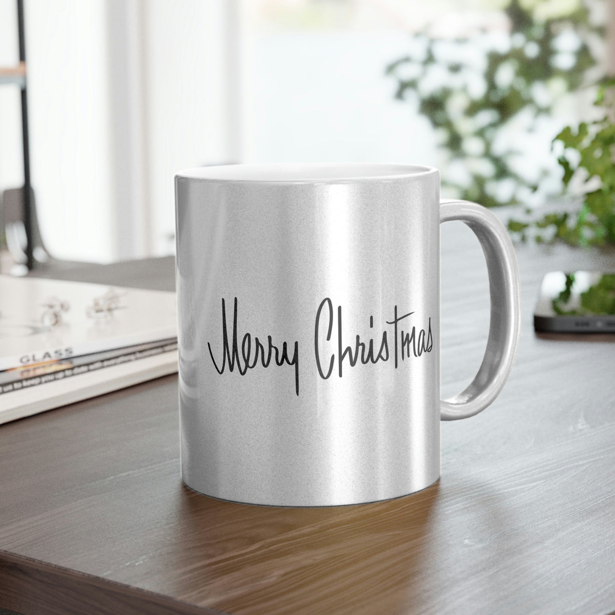 Merry Christmas Silver Mid Century Retro Christmas Print Metallic Mug