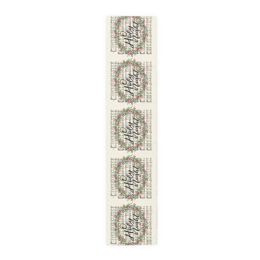 O Holy Night Wreath Retro Sheet Music Christmas Cotton Poly Table Runner