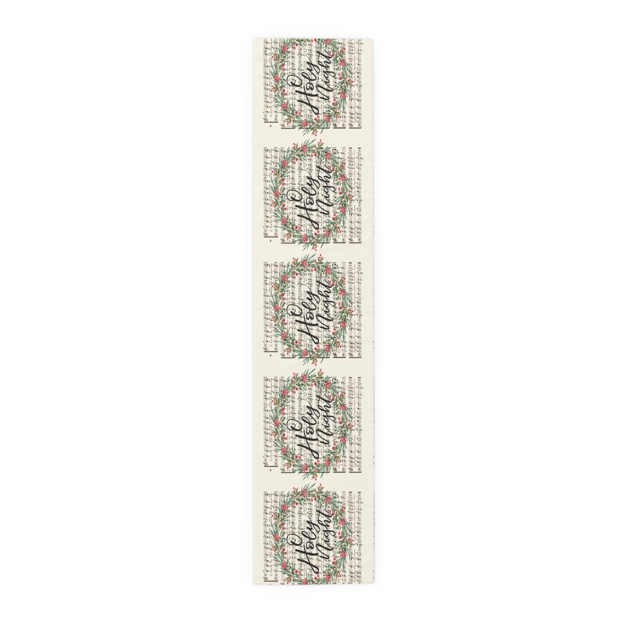 O Holy Night Wreath Retro Sheet Music Christmas Cotton Poly Table Runner