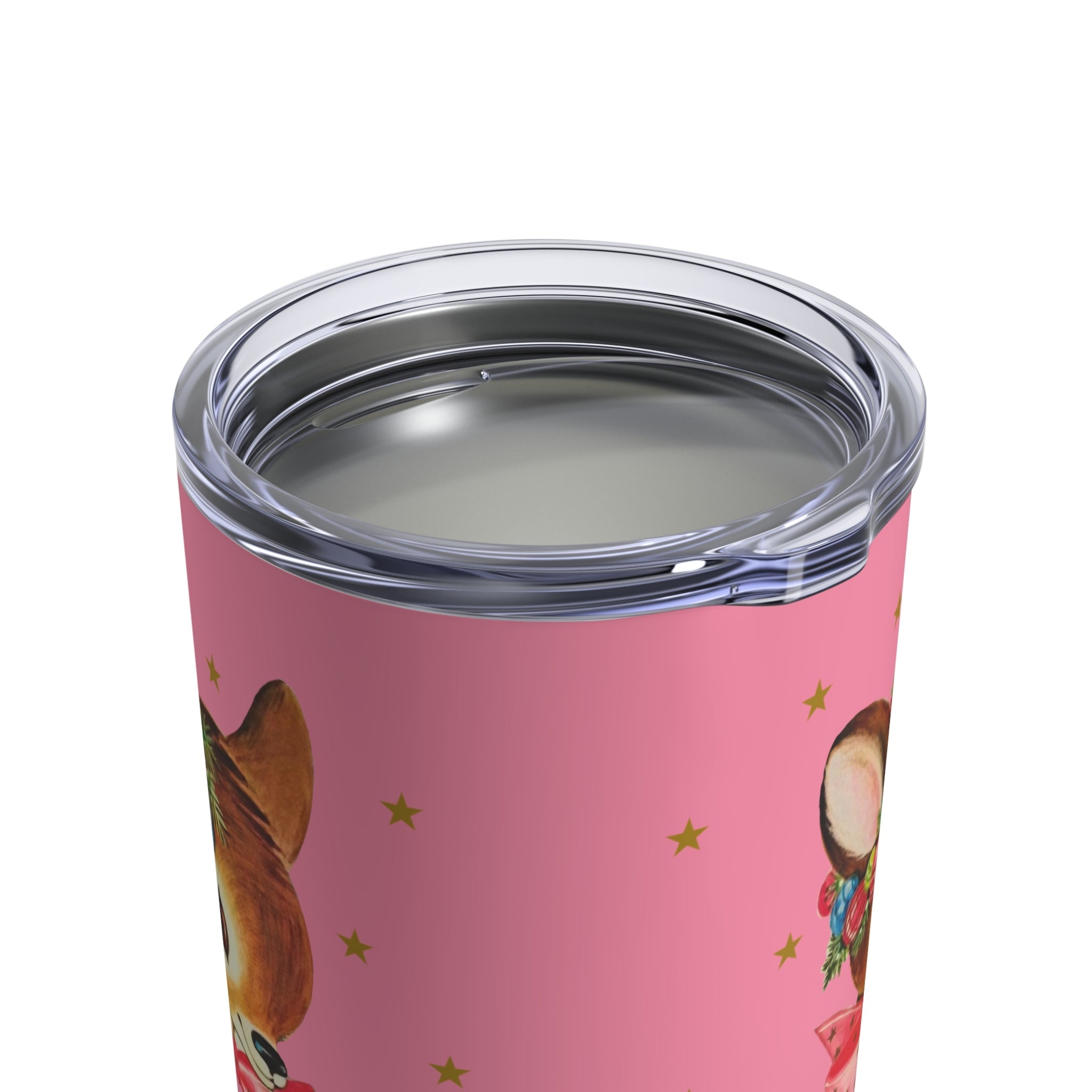 Reindeer Gold Stars Retro Pink Christmas Print Stainless Steel Tumbler 10oz