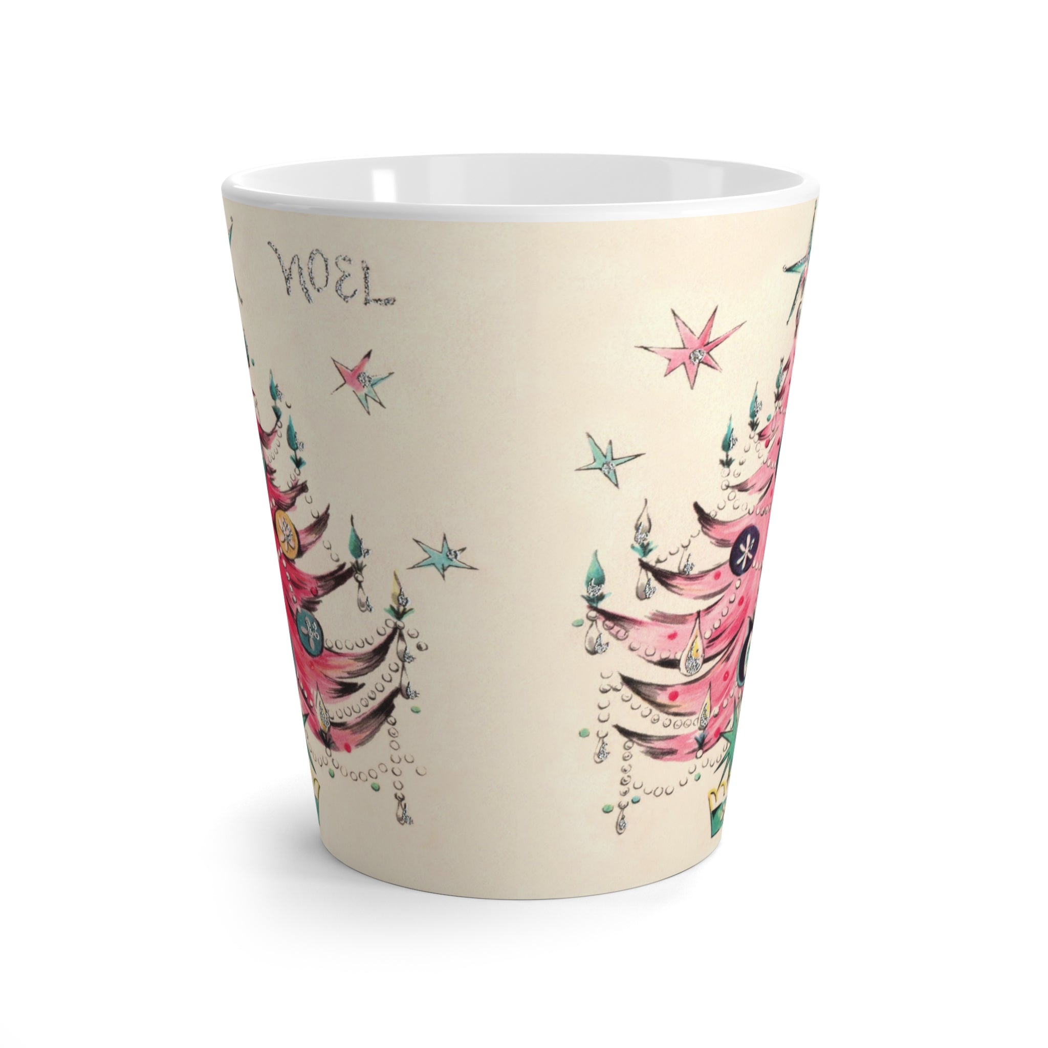 Noel Pink Christmas Tree Christmas Print Latte Coffee Mug