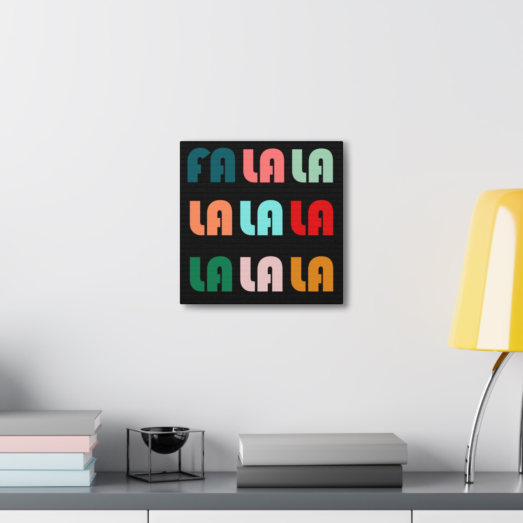 Fa La La La Christmas Retro Style  Black Canvas Gallery Wraps