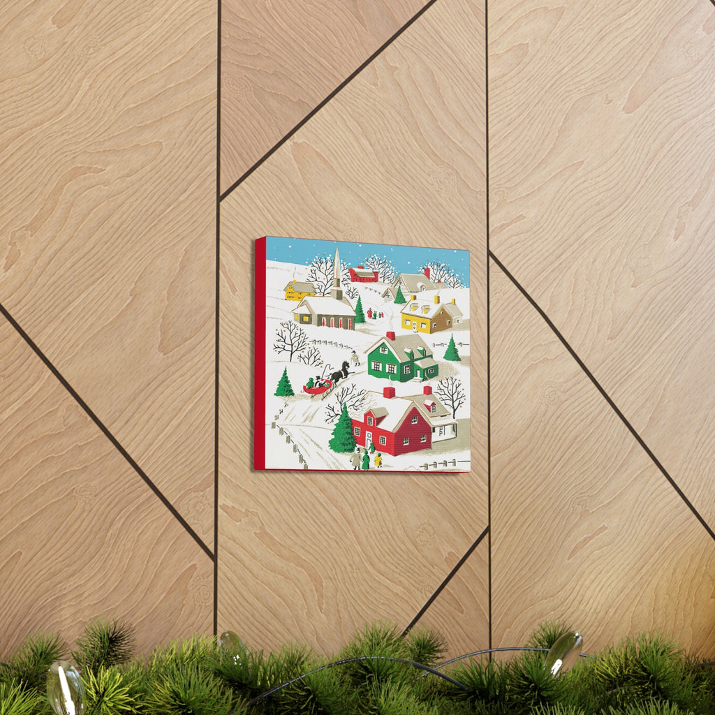 Christmas Village Town Retro Christmas Print Canvas Gallery Wrap