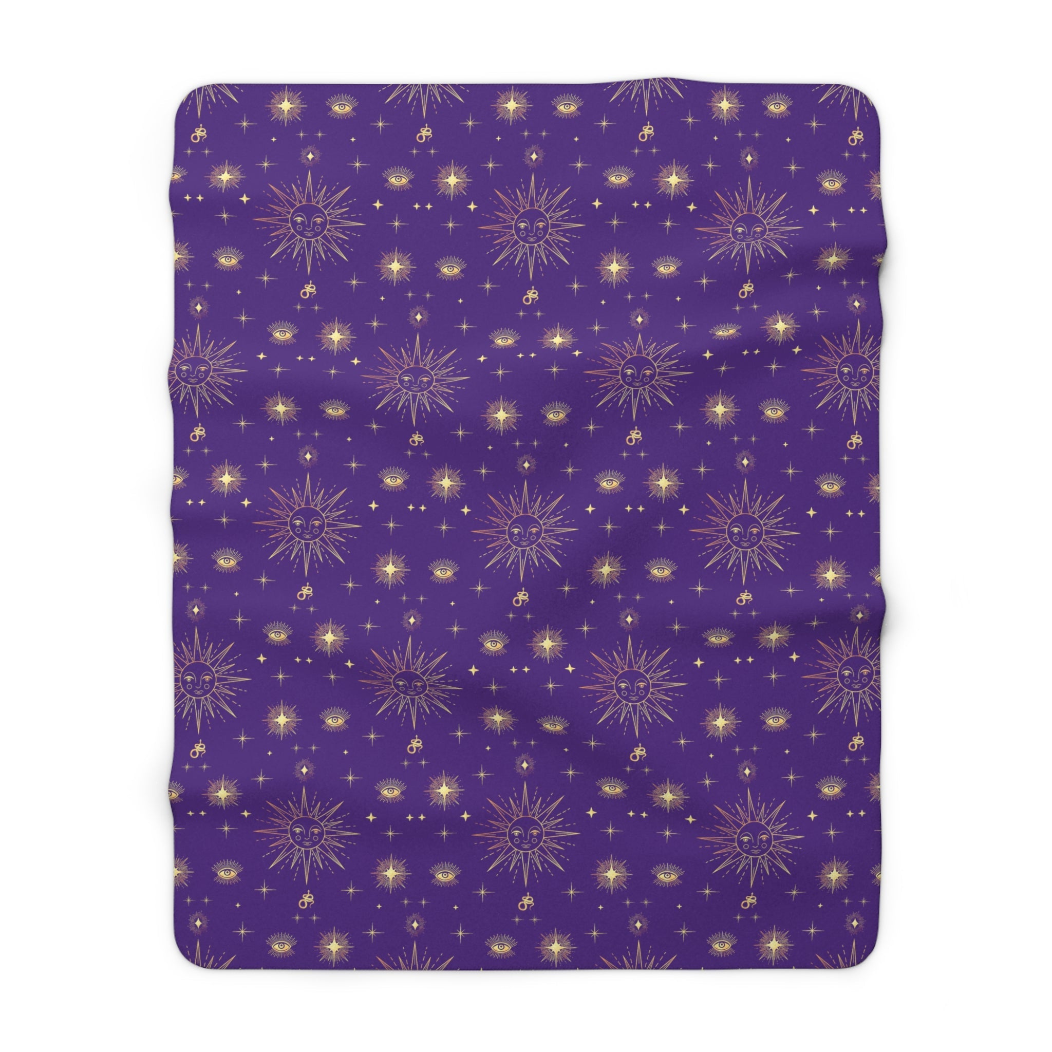 Gold Sun Stars Celestial Tarot Purple Sherpa Fleece Blanket