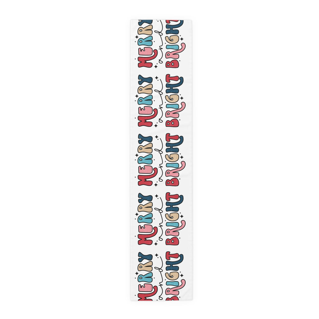 Merry And Bright Christmas Print Home Decor Cotton Poly Table Runner