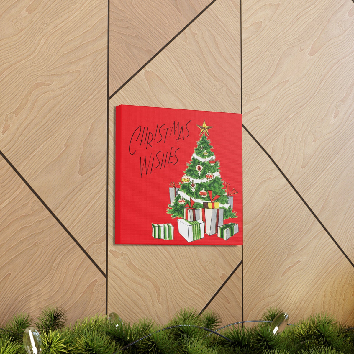 Christmas Wishes Christmas Tree Mid Century Retro Christmas Print Canvas Gallery Wrap