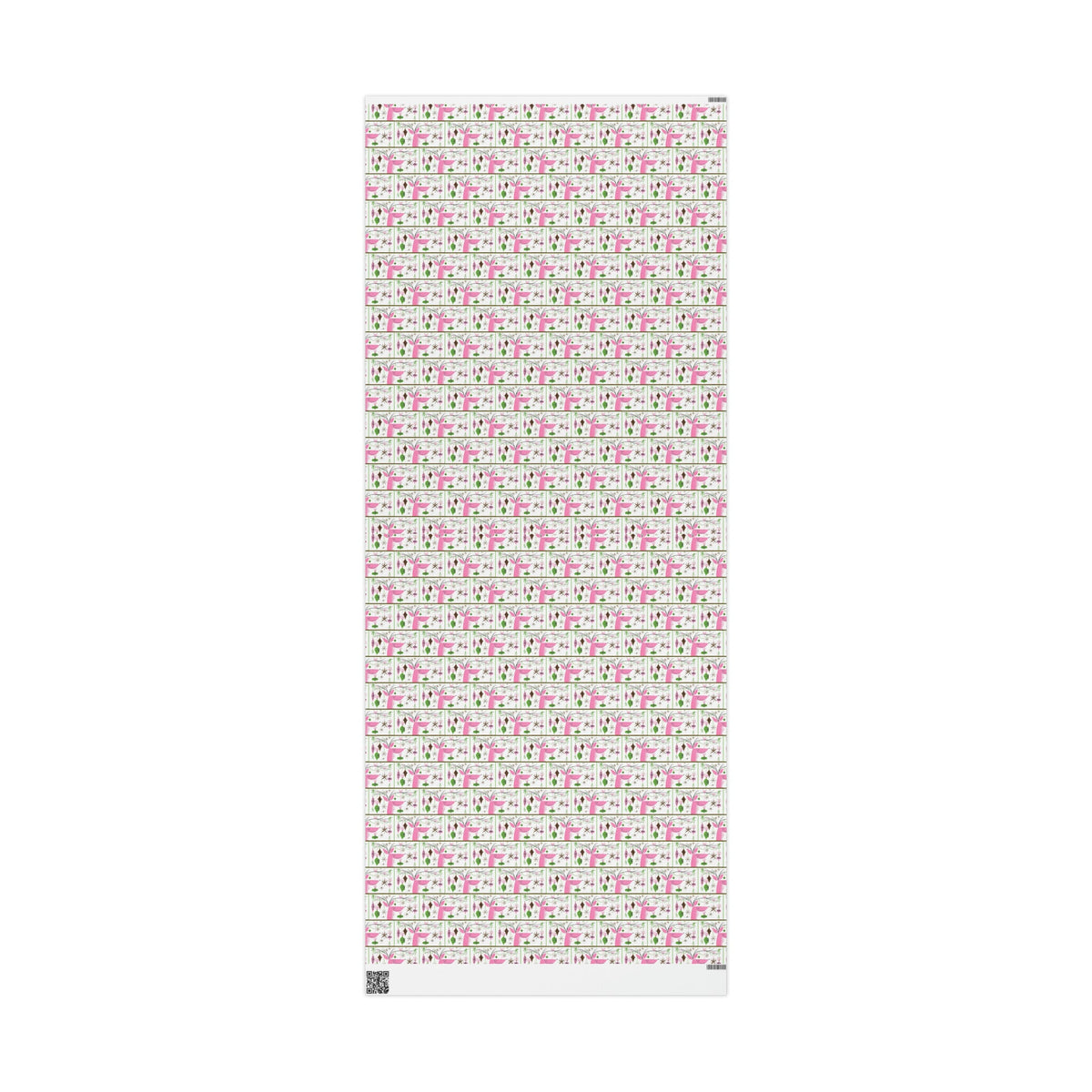Pink Christmas Reindeer With Ornaments Mid Century Retro Christmas Print Holiday Gift Wrap Paper - Glossy Or Matte