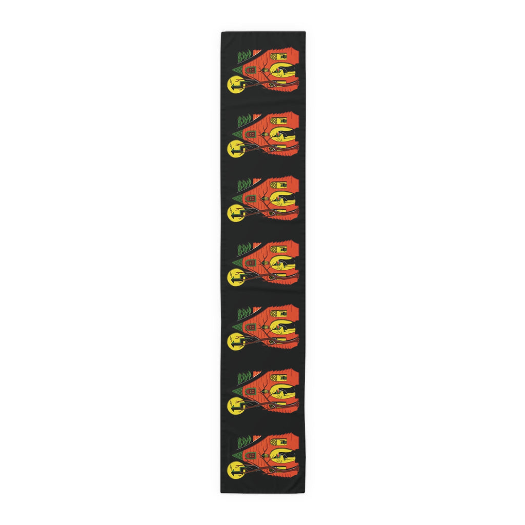Halloween Table Runner: Green Witch Black Cat Orange House Retro Halloween Print Decor Cotton Poly Table Runner