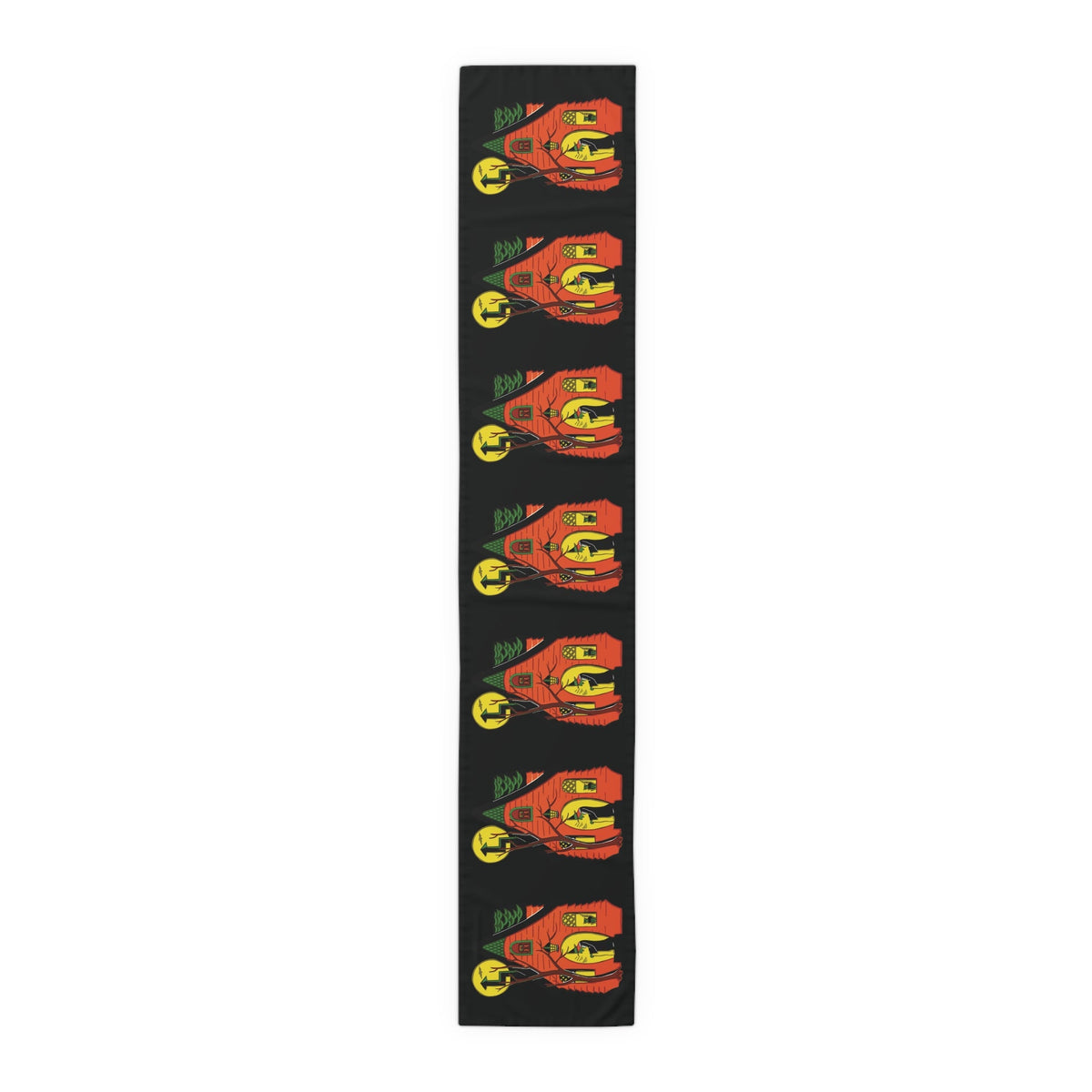Halloween Table Runner: Green Witch Black Cat Orange House Retro Halloween Print Decor Cotton Poly Table Runner