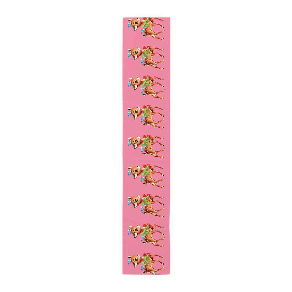 Reindeer With Bluebirds Retro Christmas Pink Polyester Table Runner