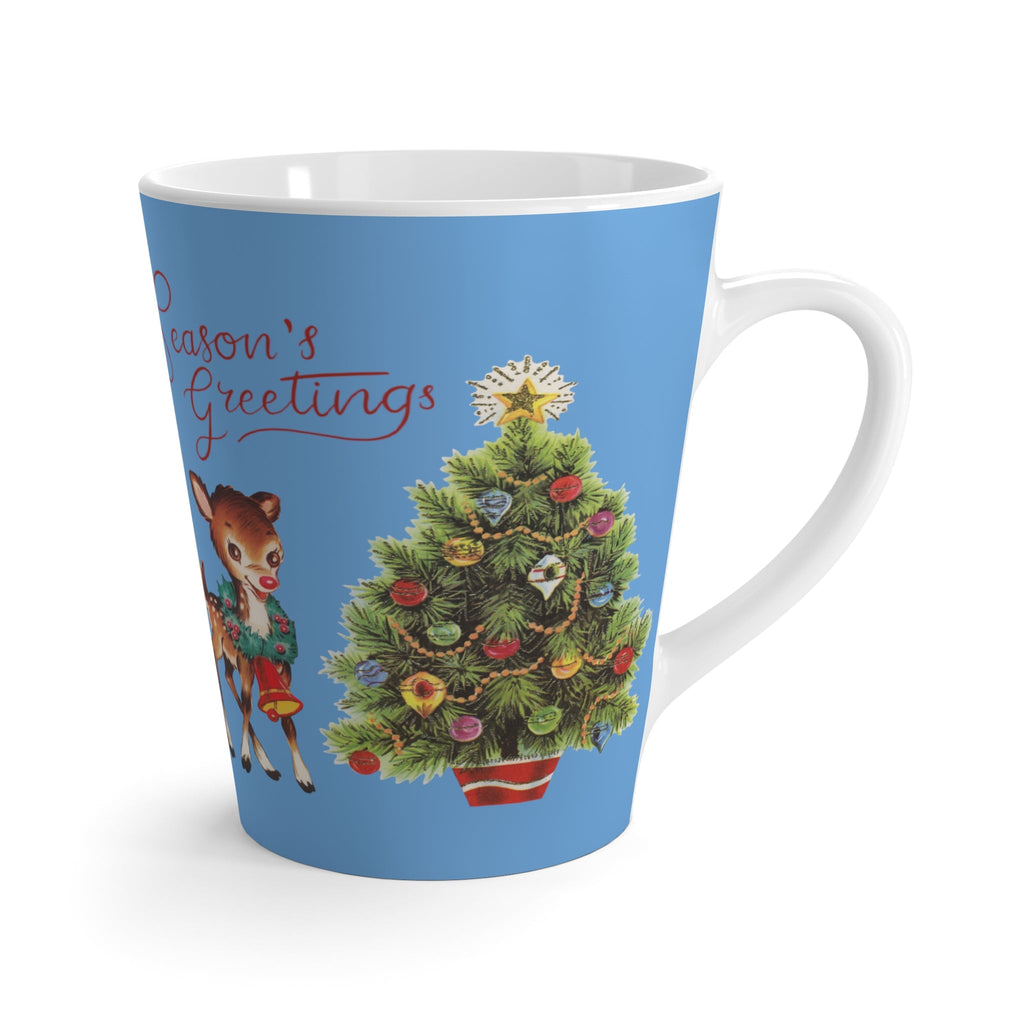 Reindeer Season's Greetings Blue Mid Century Retro Christmas Print Latte Mug