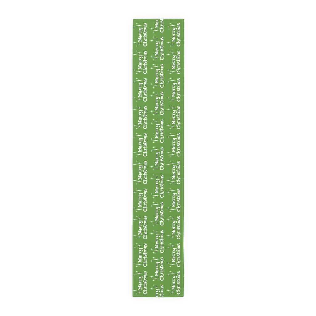 Merry Christmas Starburst Atomic Mid Century Retro Style Christmas Decor Green Cotton Poly Table Runner