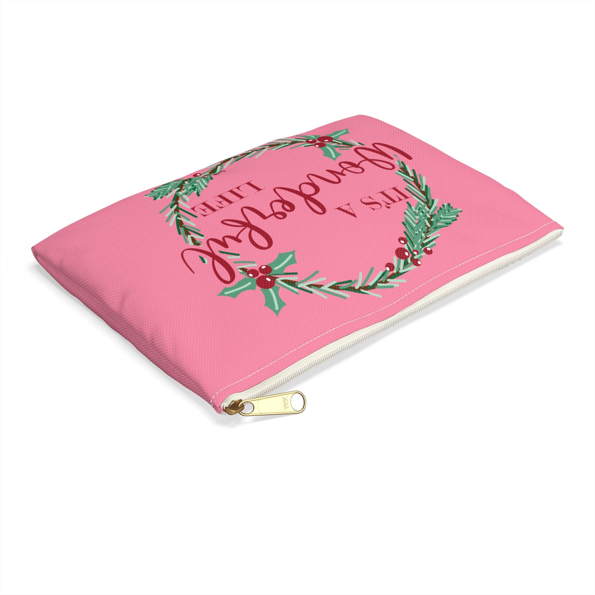 It's A Wonderful Life Wreath Pink Retro Style Christmas Print Polyester Accessory Pouch Travel Bag