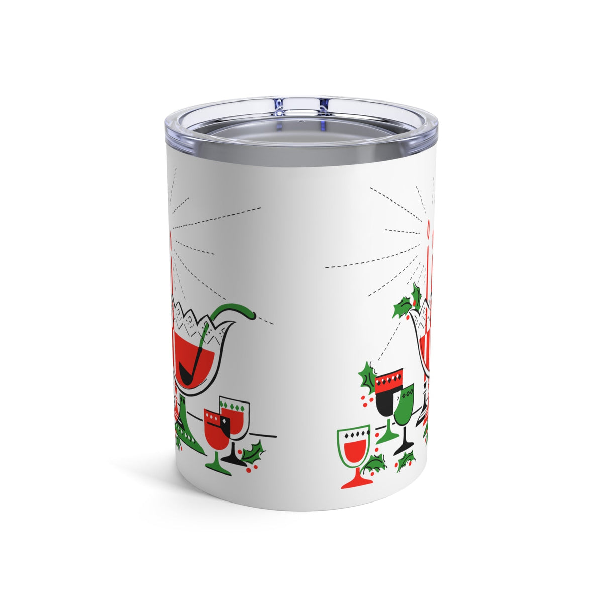 Christmas Cocktails Punchbowl Mid Century Retro Christmas Print Stainless Steel Tumbler 10oz