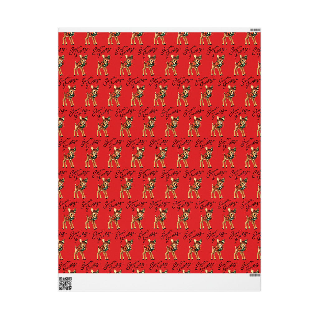 Season's Greetings Reindeer Wreath Retro Christmas Holiday Gift Wrap Paper - Glossy Or Matte