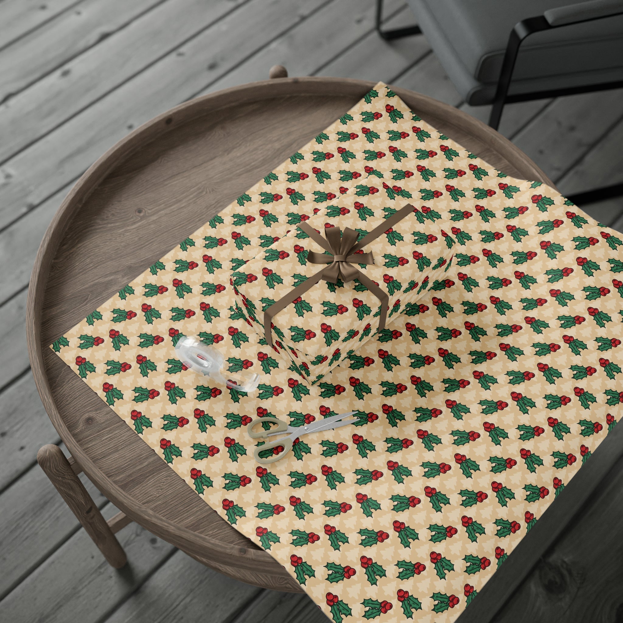 Cute Christmas Holly Trees Winter Christmas Print Holiday Gift Wrap Paper - Glossy Or Matte