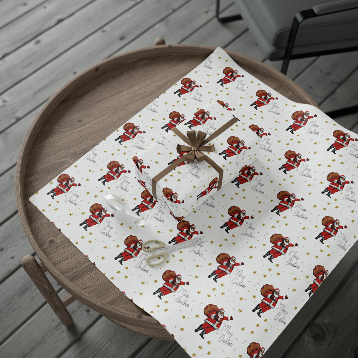 Merry Christmas Diverse Black Santa Gold Stars Retro Holiday Gift Wrap Paper - Glossy Or Matte