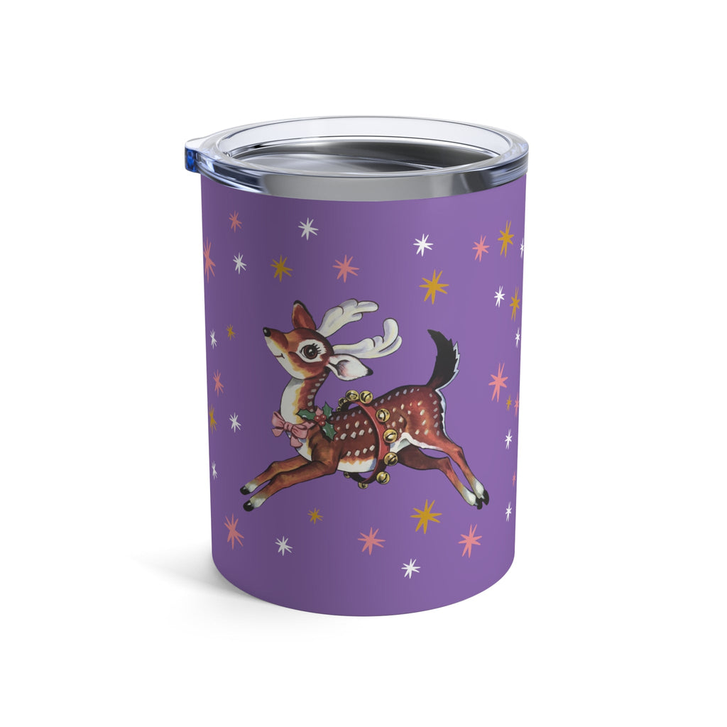Christmas Reindeer Mid Century Retro Christmas Print Purple Stainless Steel Tumbler 10oz