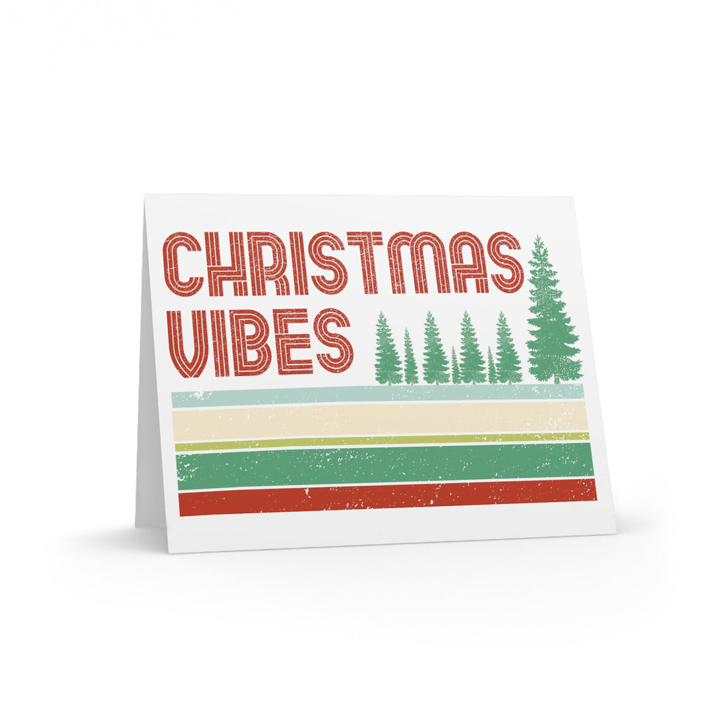 Christmas Vibes Trees Retro Christmas Style Matte Greeting Cards (8, 16, and 24 pcs)
