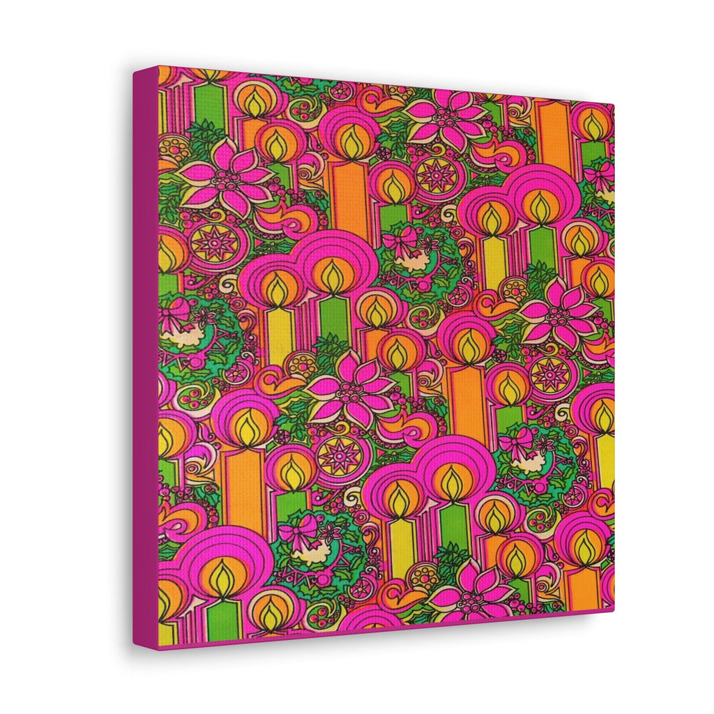 Christmas Candles Wreath Retro Mod Print Christmas Canvas Gallery Wrap
