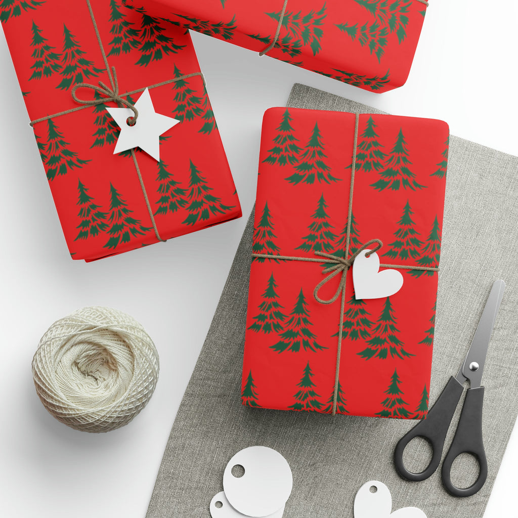 Retro Christmas Pine Trees Mid Century Retro Christmas Print Holiday Gift Wrap Paper - Glossy Or Matte