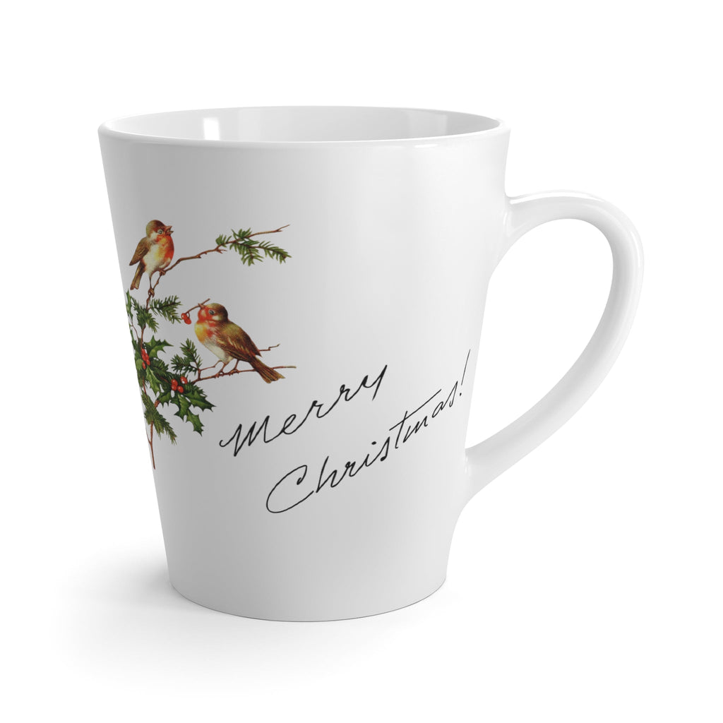 Merry Christmas Birds Mid Century Retro Print Latte Mug