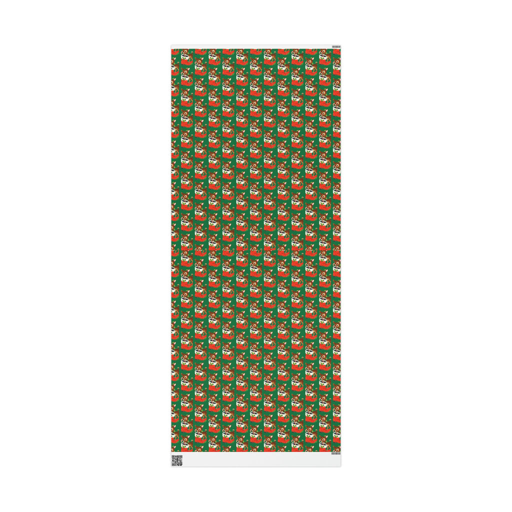 Reindeer With Stocking Mid Century Retro Christmas Print Holiday Gift Wrap Paper - Glossy Or Matte