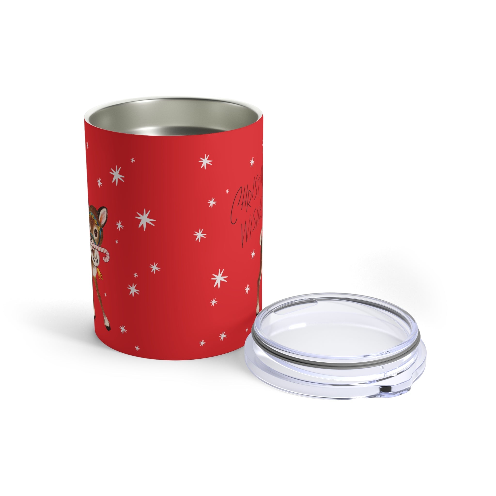 Christmas Wishes Reindeer Stars Retro Red Christmas Print Stainless Steel Tumbler 10oz