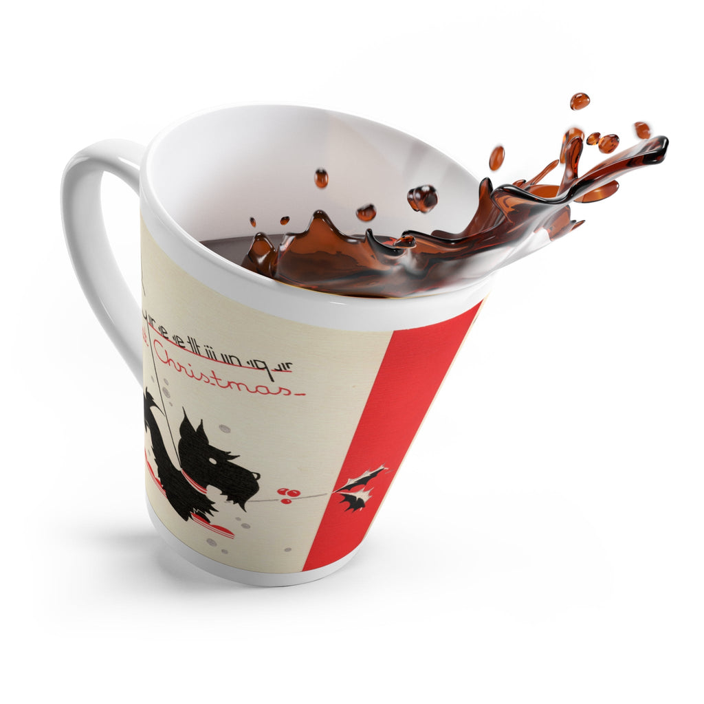 Greetings At Christmas Black Scottie Mid Century Retro Christmas Print Latte Coffee Mug
