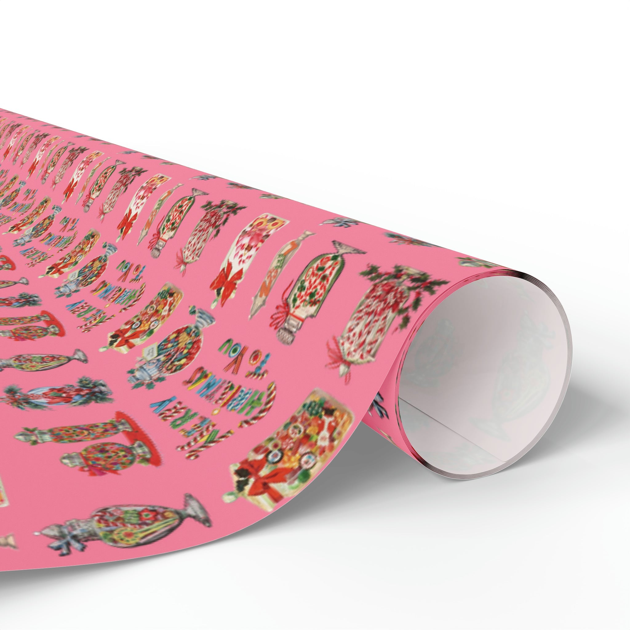 Merry Christmas To You Christmas Candy Pink Mid Century Retro Christmas Print Holiday Gift Wrap Paper - Glossy Or Matte