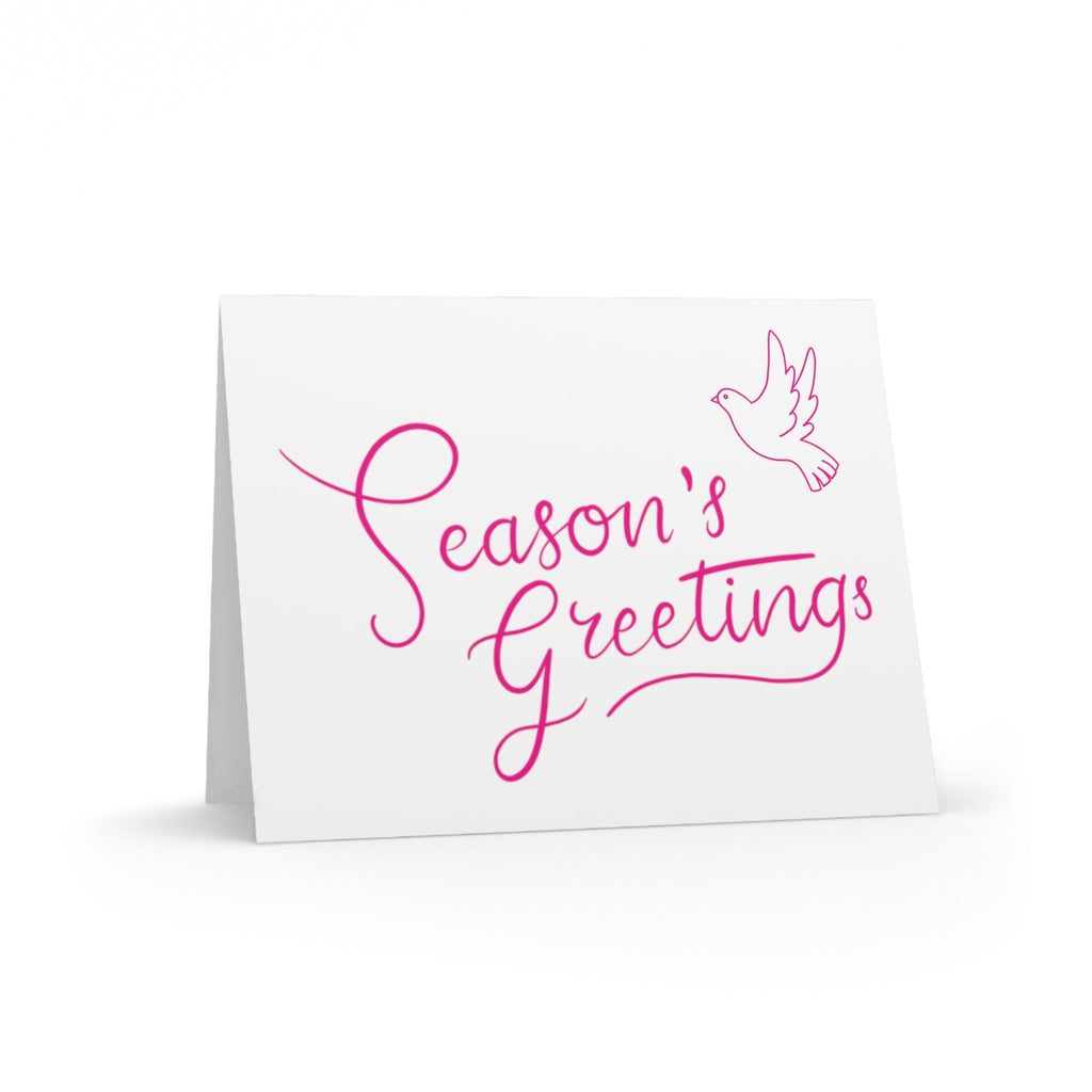 Season's Greetings Dove Pink Retro Christmas Style Matte Greeting Cards (8, 16, and 24 pcs)