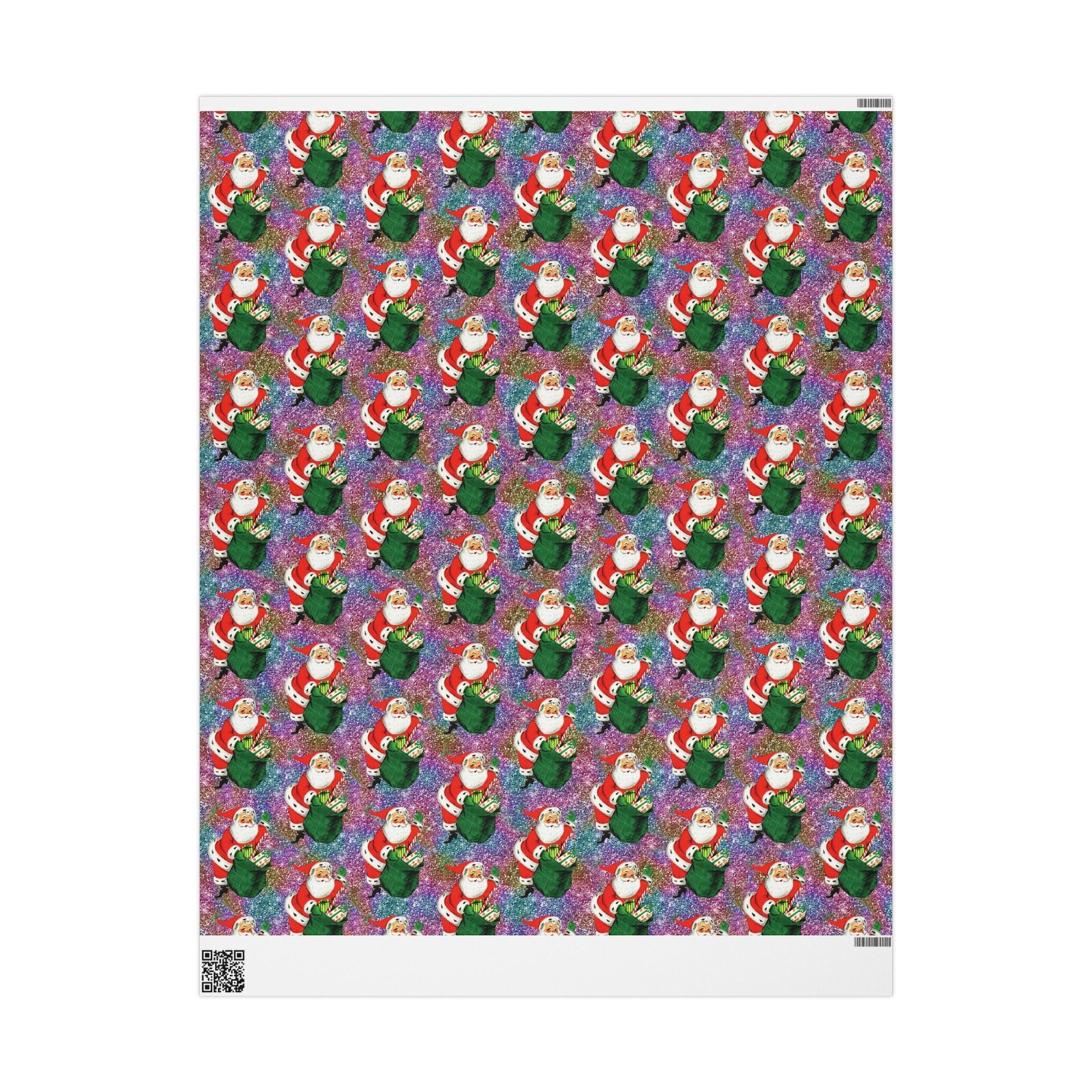 Santa With His Sack Of Presents Glitter Background Mid Century Retro Christmas Print Holiday Gift Wrap Paper - Glossy Or Matte