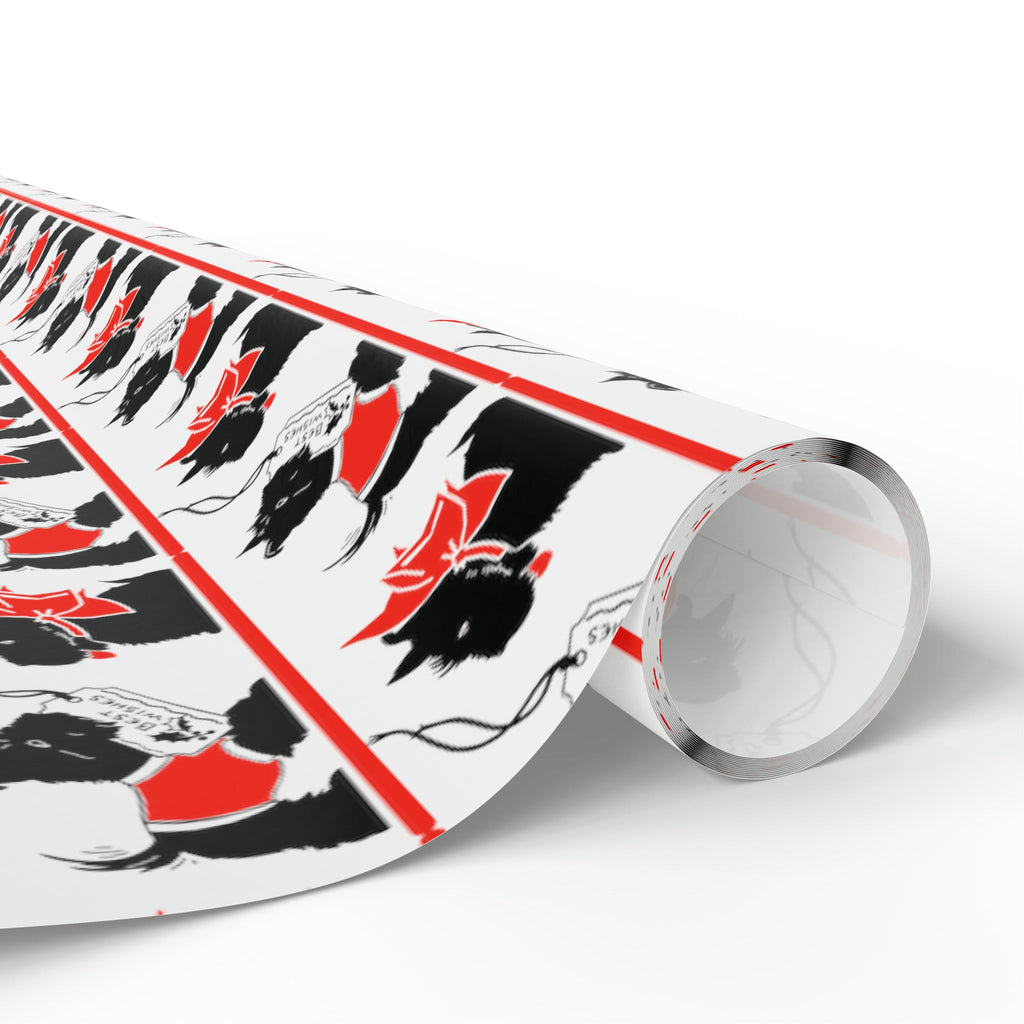Best Wishes Christmas Scotties Mid Century Retro Christmas Print Holiday Gift Wrap Paper - Glossy Or Matte