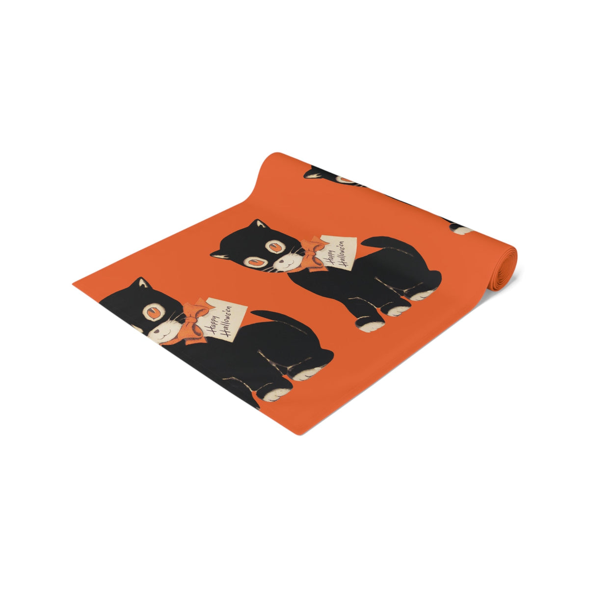 Happy Halloween Black Cat Retro Halloween Print Decor Cotton Poly Table Runner