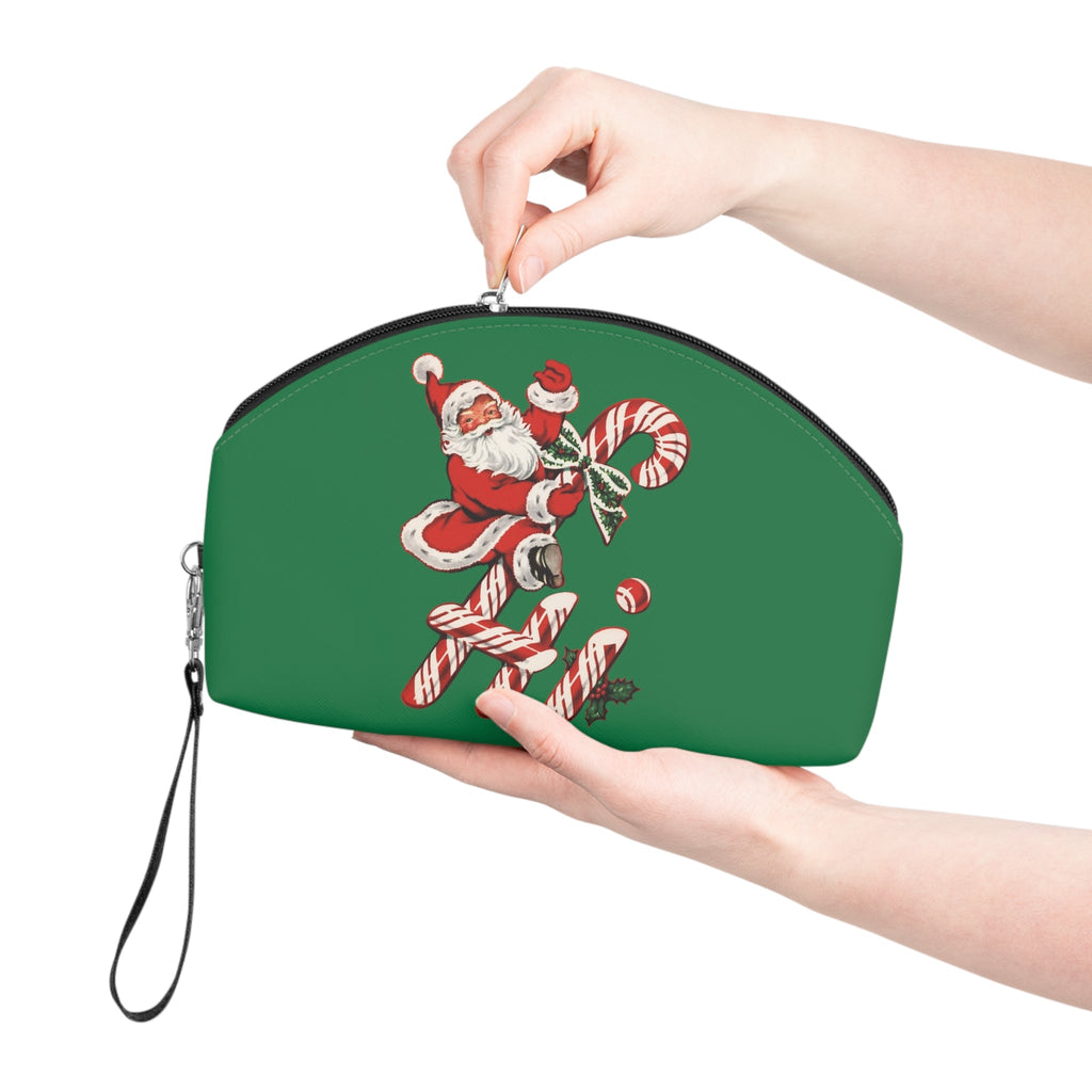Hi Santa Candy Cane Mid Century Retro Christmas Print Travel Cosmetic Makeup Bag