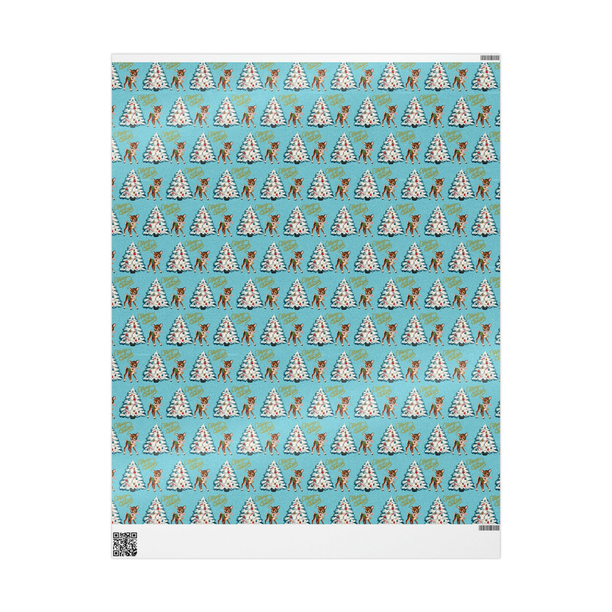 Merry Christmas Reindeer With Candy Cane Tree Blue Mid Century Retro Christmas Print Holiday Gift Wrap Paper - Glossy Or Matte