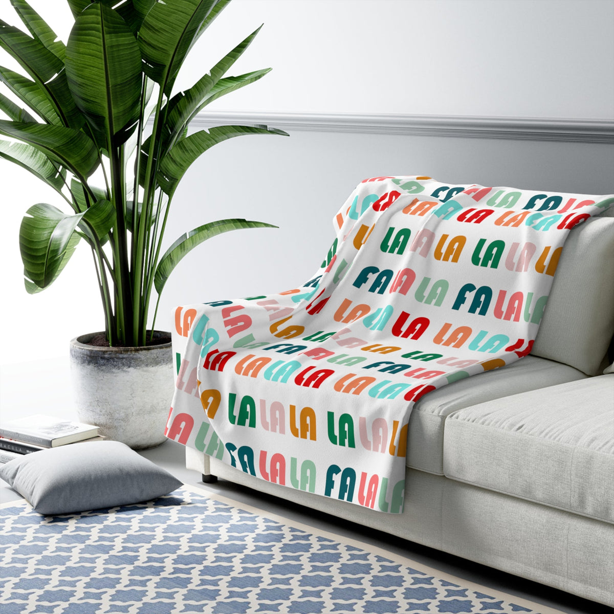 Fa La La Christmas Retro Style Print Sherpa Fleece Blanket