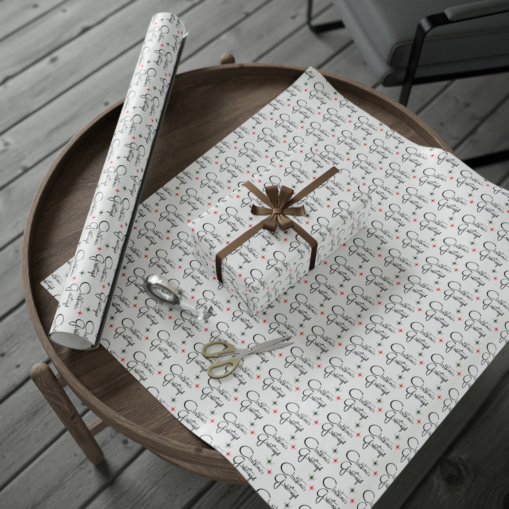 Christmas Greetings Starburst Atomic Mid Century Retro Christmas Style Holiday Gift Wrap Paper - Glossy Or Matte