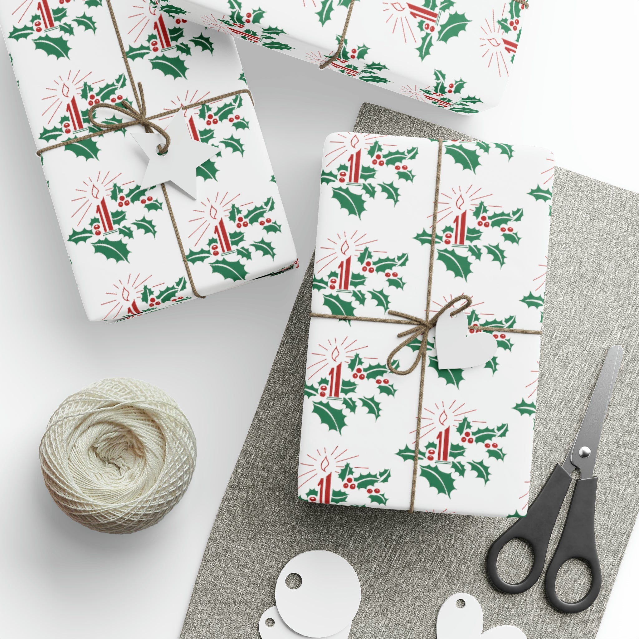Christmas Candles With Holly Mid Century Retro Christmas Print Holiday Gift Wrap Paper - Glossy Or Matte