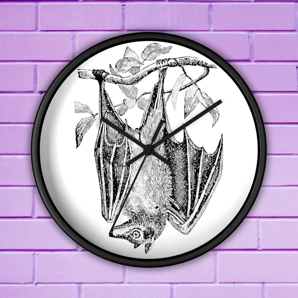 Retro Bat Print Halloween Fall Decor Wall Clock